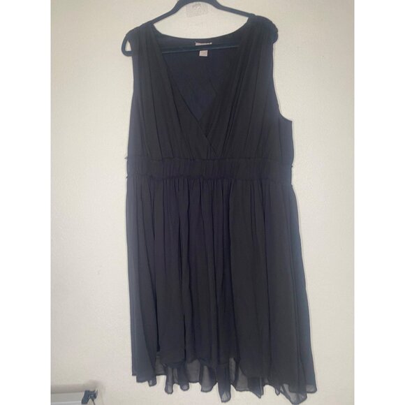 H&M Black Dress Size 22 Sleeveless Chiffon Lined Midi Plus Size Party Cocktail - Picture 3 of 11